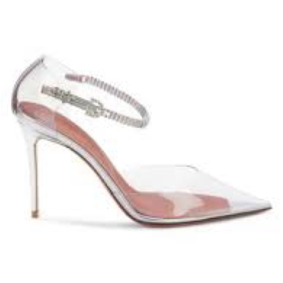 Amina Muaddi Women's PVC Ursina Crystal-Embellished Transparent Pumps SZ 8.5 - Picture 6 of 10